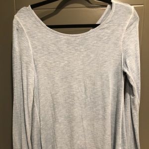 Long Sleeve Powder Blue Top with Button Back